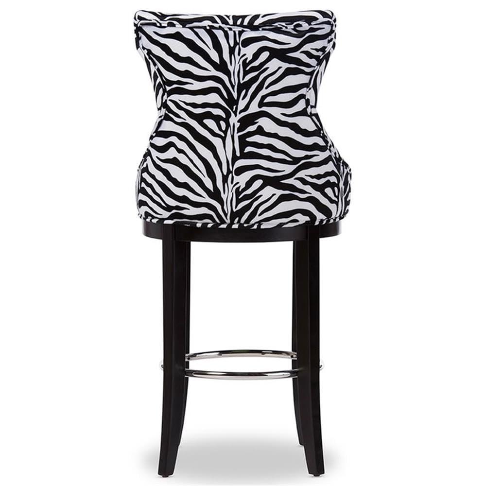Baxton Studio Peace Modern and Contemporary Zebra Print Patterned Fabric Upholstered Barstool with Metal Footrest Beige: Plywood Frame