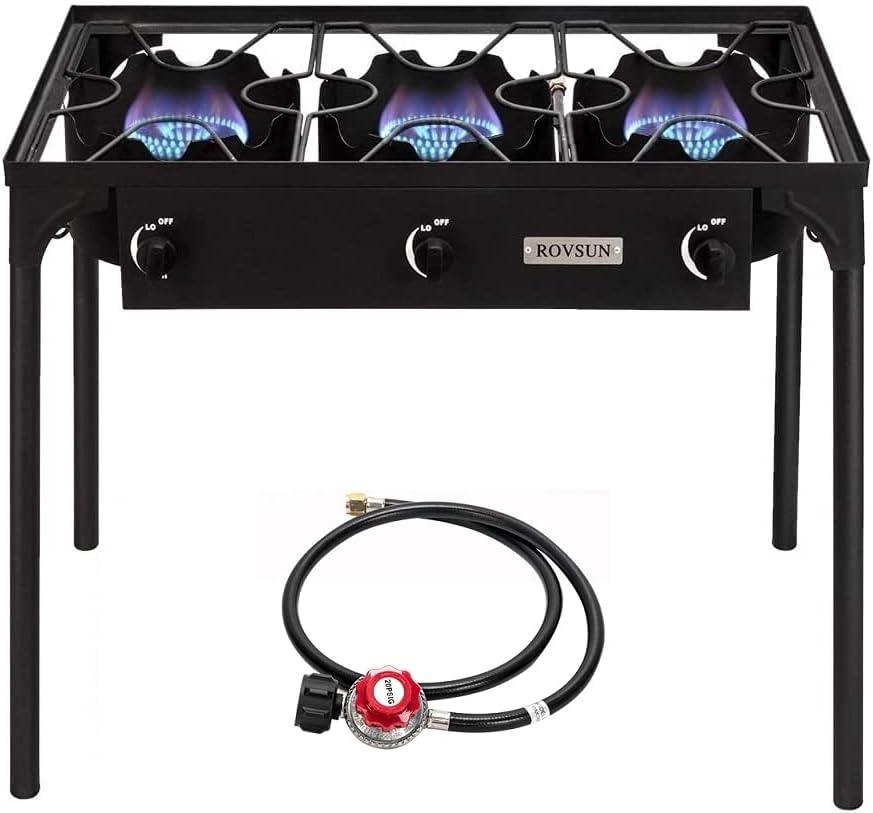 ROVSUN 2/3 Burner Outdoor Propane Gas Stove High Pressure Stand Cooker for Backyard Cooking Camping Home Brewing Canning Turkey Frying, 20 PSI CSA Listed Regulator