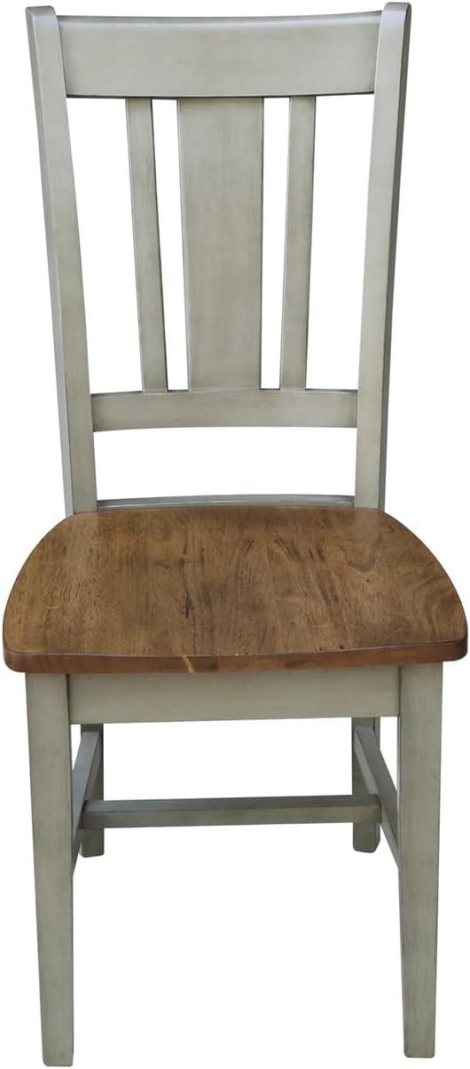 San Remo Solid Wood Splatback Chair in Distressed Hickory/Stone-Set of 2