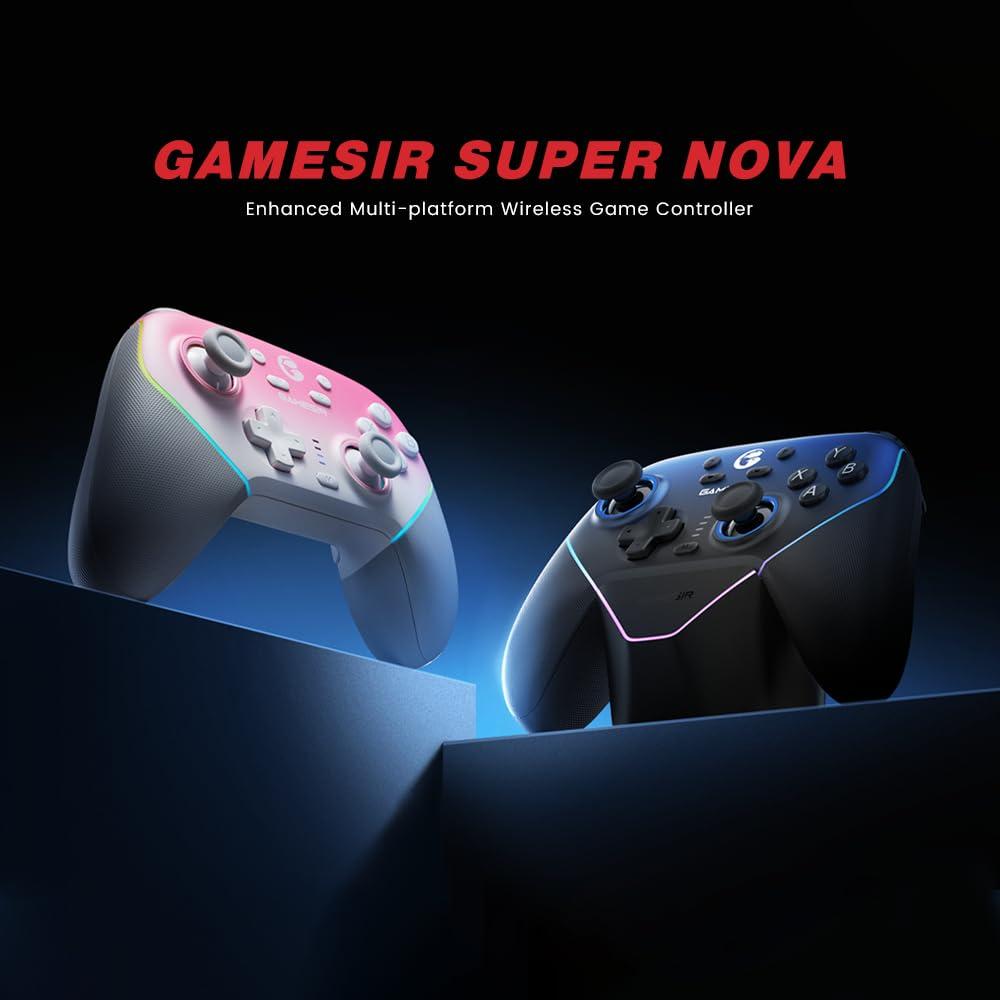 GameSir Super Nova Wireless Gaming Controller for PC/Switch/iOS/Android, Hall Effect Stick & Trigger, Rubberized Grips, RGB Lighting, Swappable ABXY, Detachable Faceplate, 1000mAh with Charging Dock