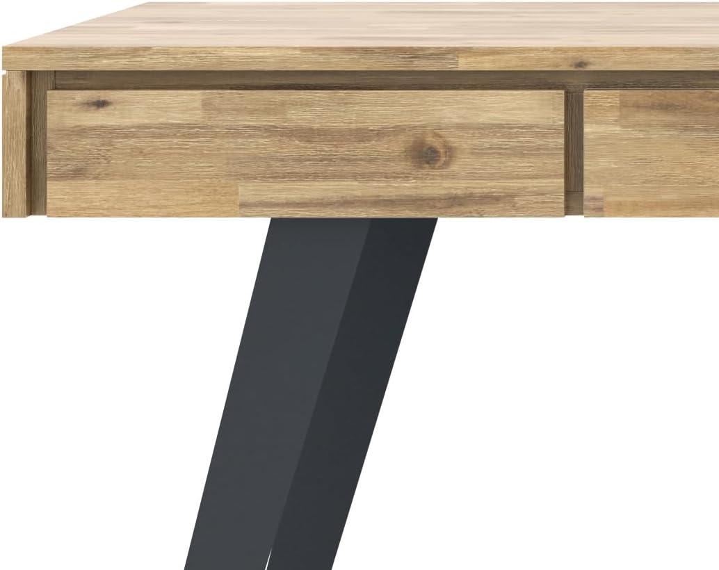 Simpli Home Lowry Solid Acacia Wood Desk, Industrial Style with Keyboard Tray and 2 Drawers