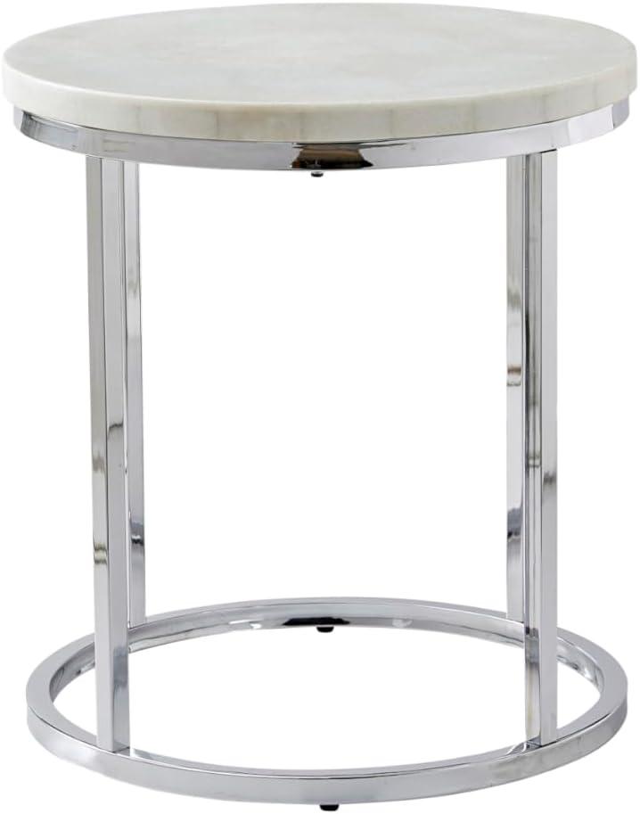 Echo Round End Table White - Steve Silver Co.: Chrome Base, 22" Marble Top, Contemporary Design, No Tools Assembly