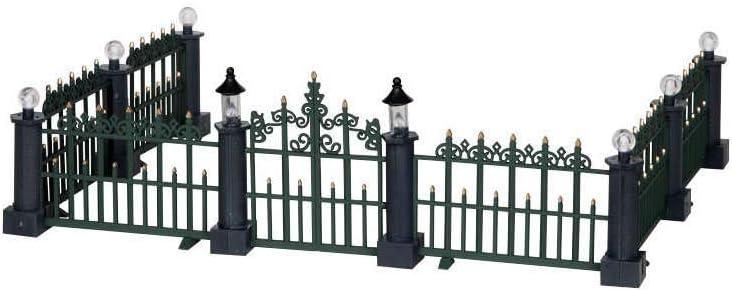 Victorian Black and Gold Plastic Fence Set with Lanterns