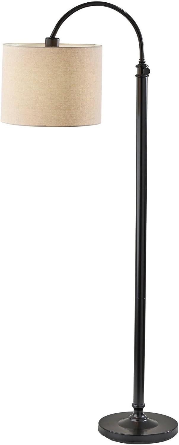 Adesso Barton Task Floor Lamp Antique Bronze: ETL Listed, Polyester Shade, Metal Body, Rotary Switch