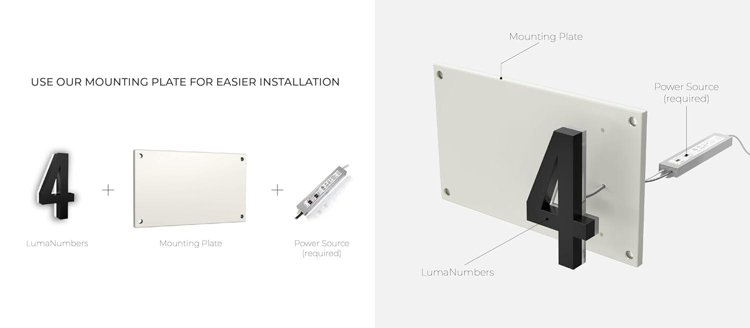 5 Inch Backlit LED House Number - Modern Stainless Steel Address Number with 6000K White Light, Acrylic Backing - 12V Powered, Mounting Plate Sold Separately - Black (Number 3)