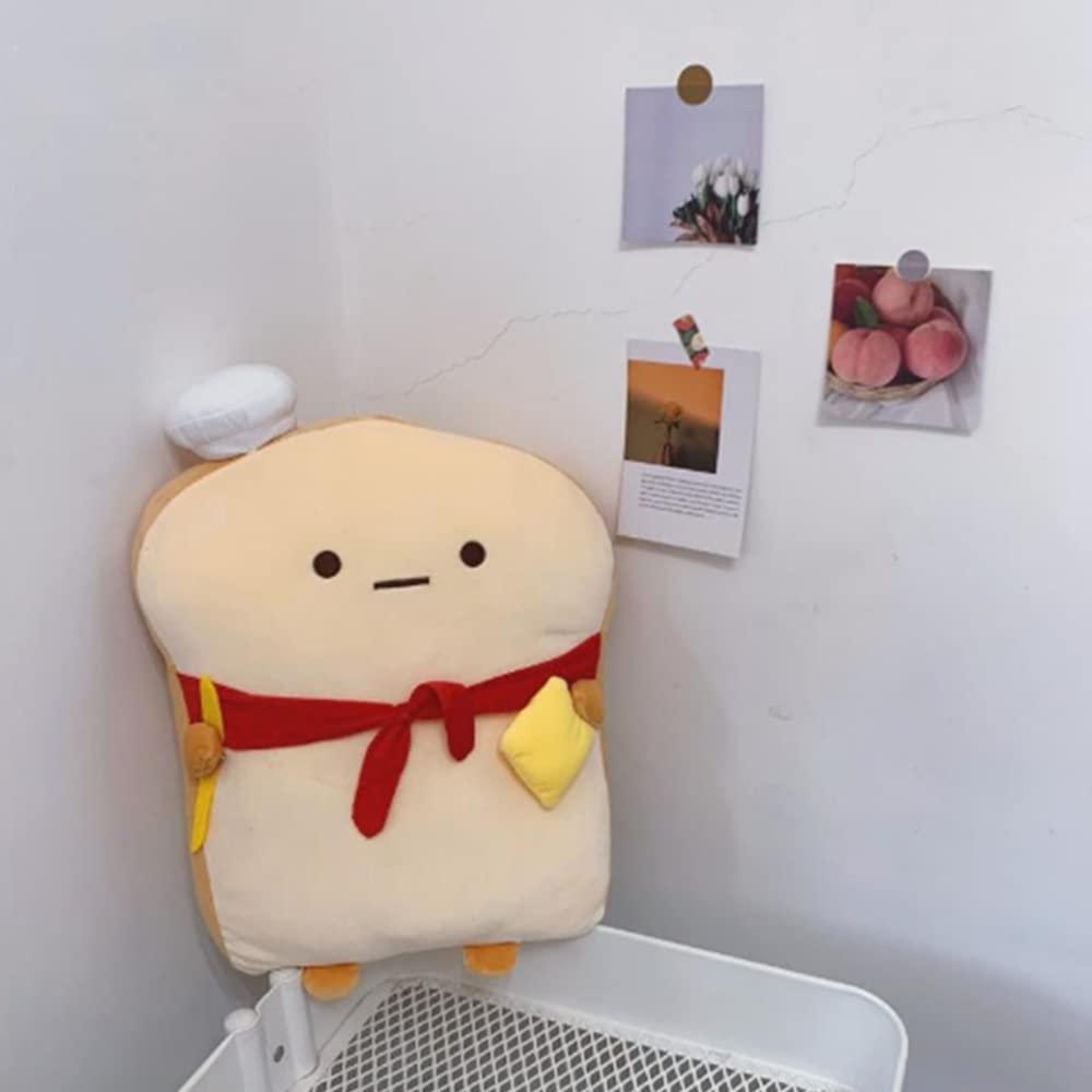 18.9'' Toast Baguette Plush Pillow, Bread Shape Plush Toy Hugging Pillow with Red Scarf,Soft Toast Food Sofa Cushion for Home Decor,Funny Gift Plush Stuffed Hugging Toy for Kids