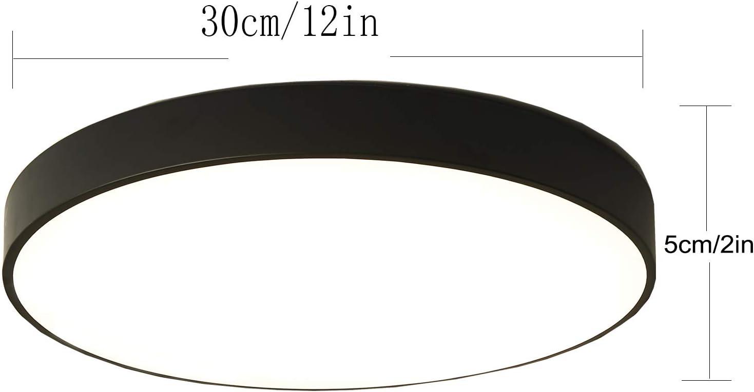Ganeed 24W LED Flush Mount Ceiling Light, 12-Inch Modern Round Lamp, Hallway Light Fixture for Dining Room, Kitchen, Living Room, Bedroom, Office - Black