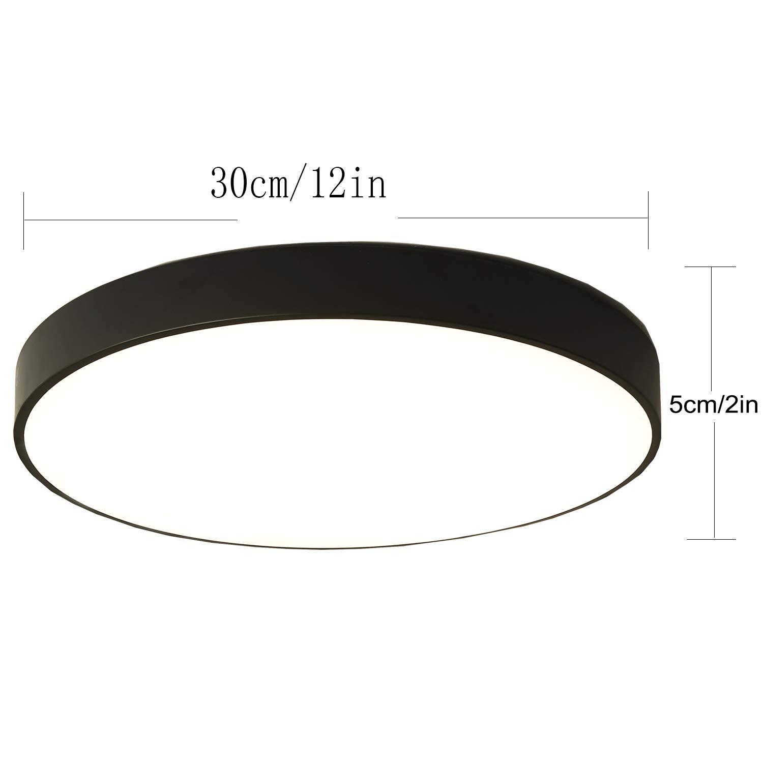 Ganeed 24W LED Flush Mount Ceiling Light, 12-Inch Modern Round Lamp, Hallway Light Fixture for Dining Room, Kitchen, Living Room, Bedroom, Office - Black