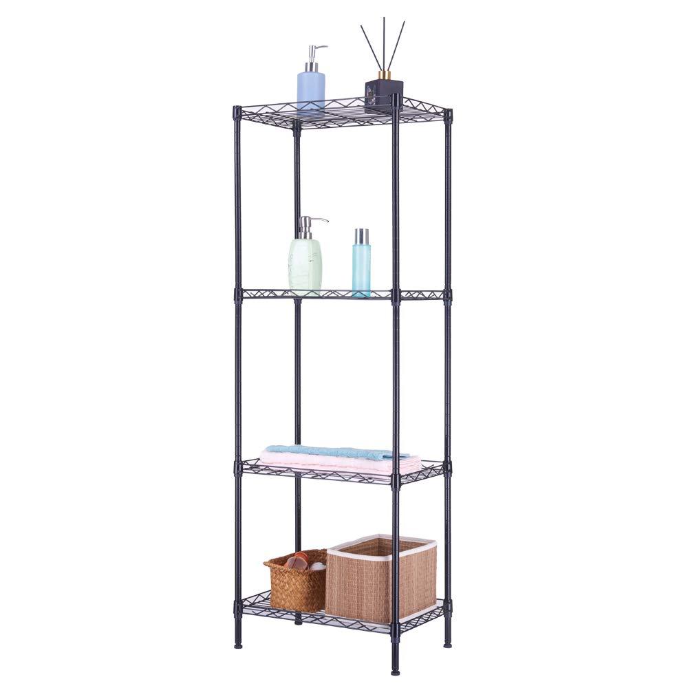 4-Tier Wire Shelving Unit Metal Storage Rack,4-Shelf Shelving Unit, Steel Wire Shelves, Shelving Units and Storage for Kitchen and Garage (17.72 x 11.81 x 49.6'') Black