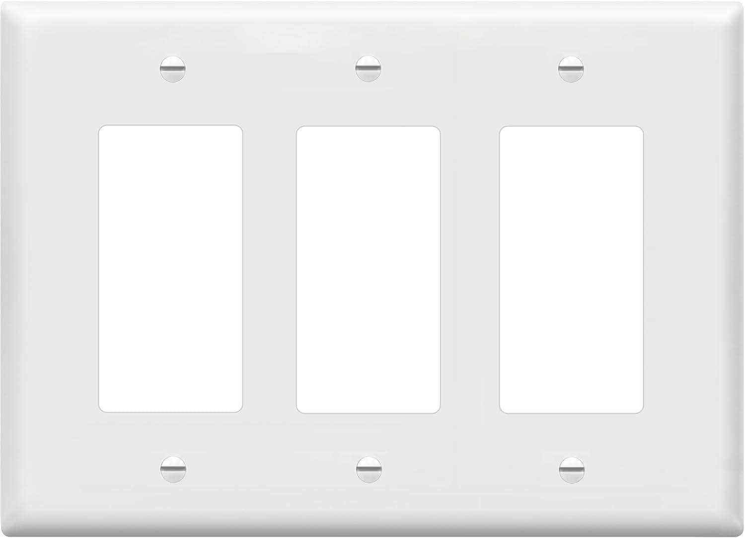 ENERLITES Decorator Light Switch or Receptacle Outlet Wall Plate, Mid-Size 3-Gang 4.88" x 6.77", Polycarbonate Thermoplastic, UL Listed, 8833M-W, White