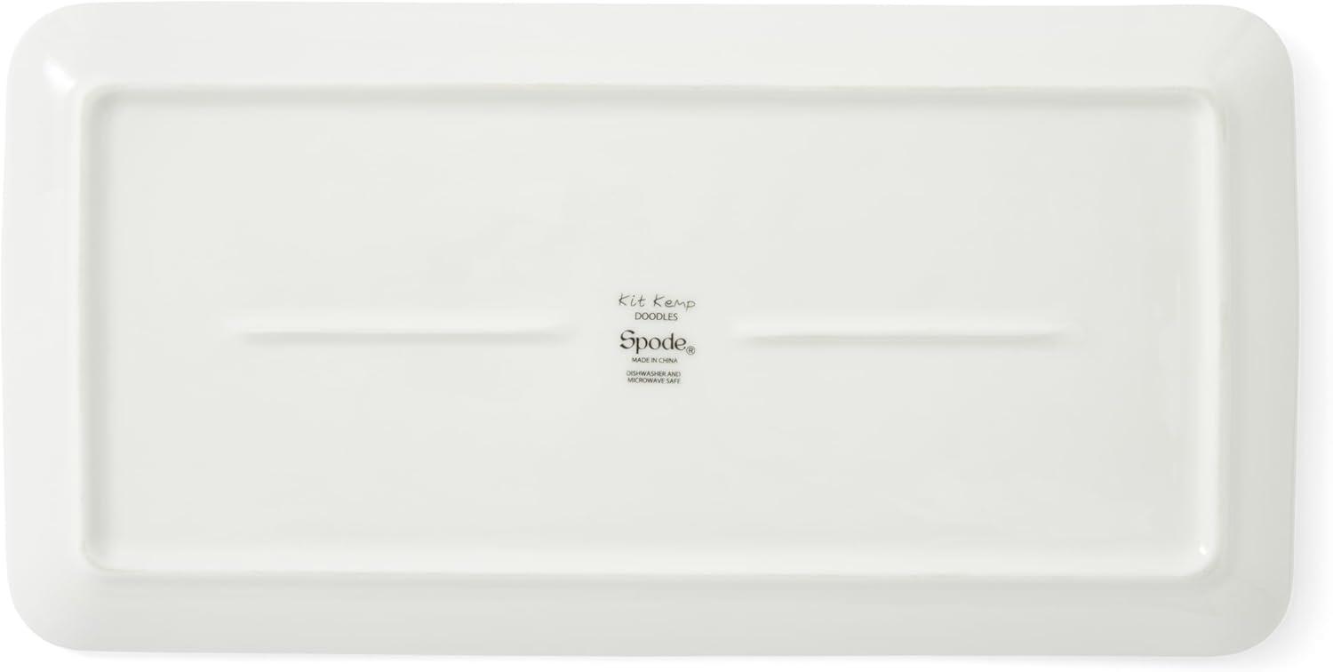 Kit Kemp by Spode 12" Doodles Serving Platter, Spaced Out Tagline, Fine China, Dishwasher Safe, Ideal for Sandwiches, Snacks, and Appetizers
