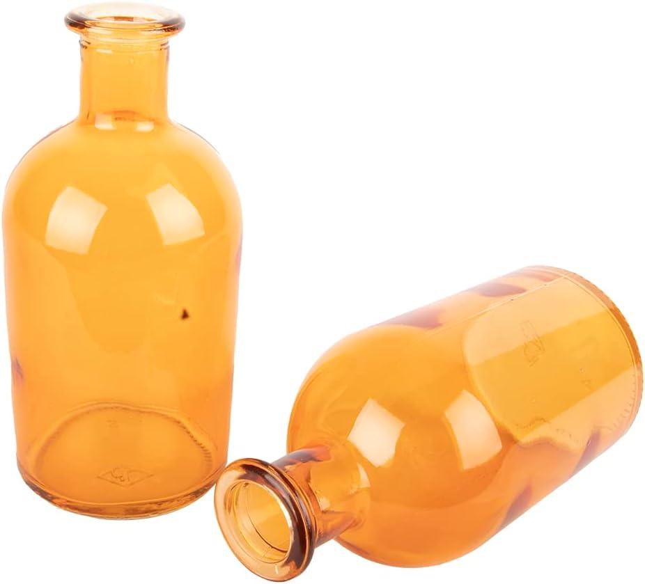 Koyal Wholesale Glass Bud Vases, Small Apothecary Bottles, Bulk Decorative Jars, Vintage Centerpieces, Amber, Set of 6
