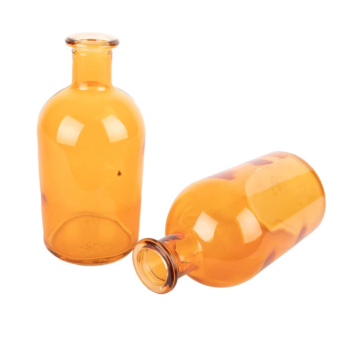 Koyal Wholesale Glass Bud Vases, Small Apothecary Bottles, Bulk Decorative Jars, Vintage Centerpieces, Amber, Set of 6