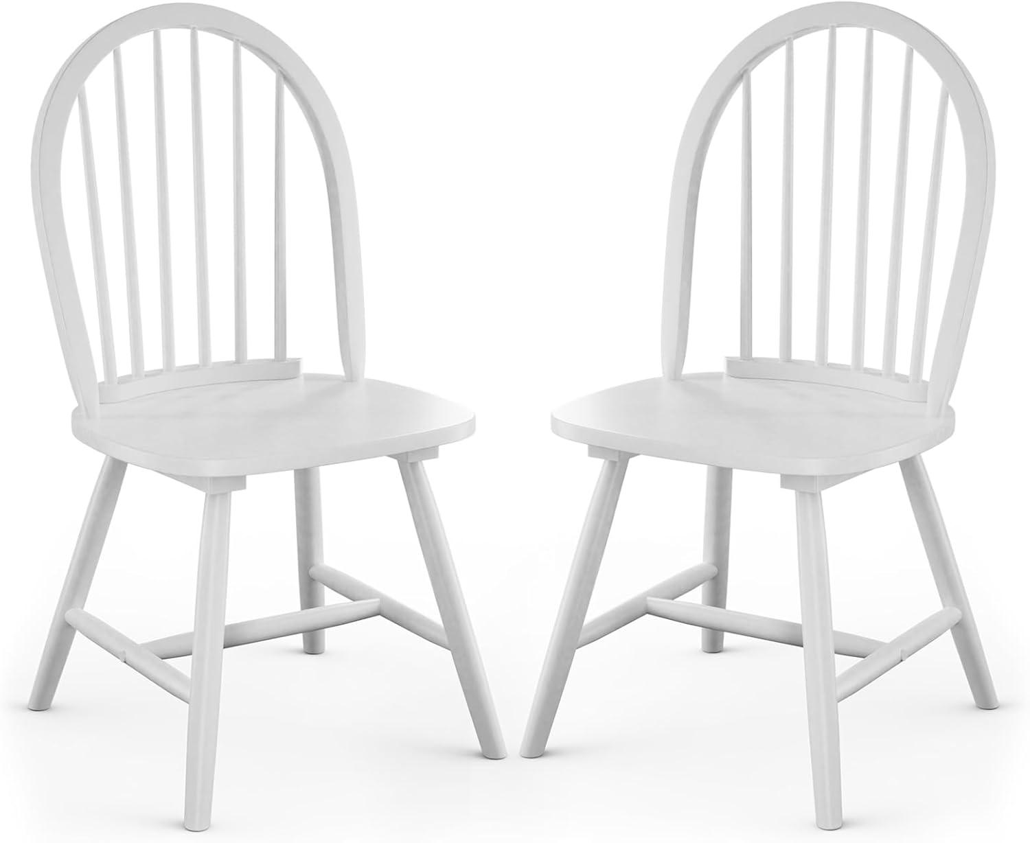 Costway Set of 2 Vintage Windsor Dining Side Chair Wood Spindleback Kitchen Room White
