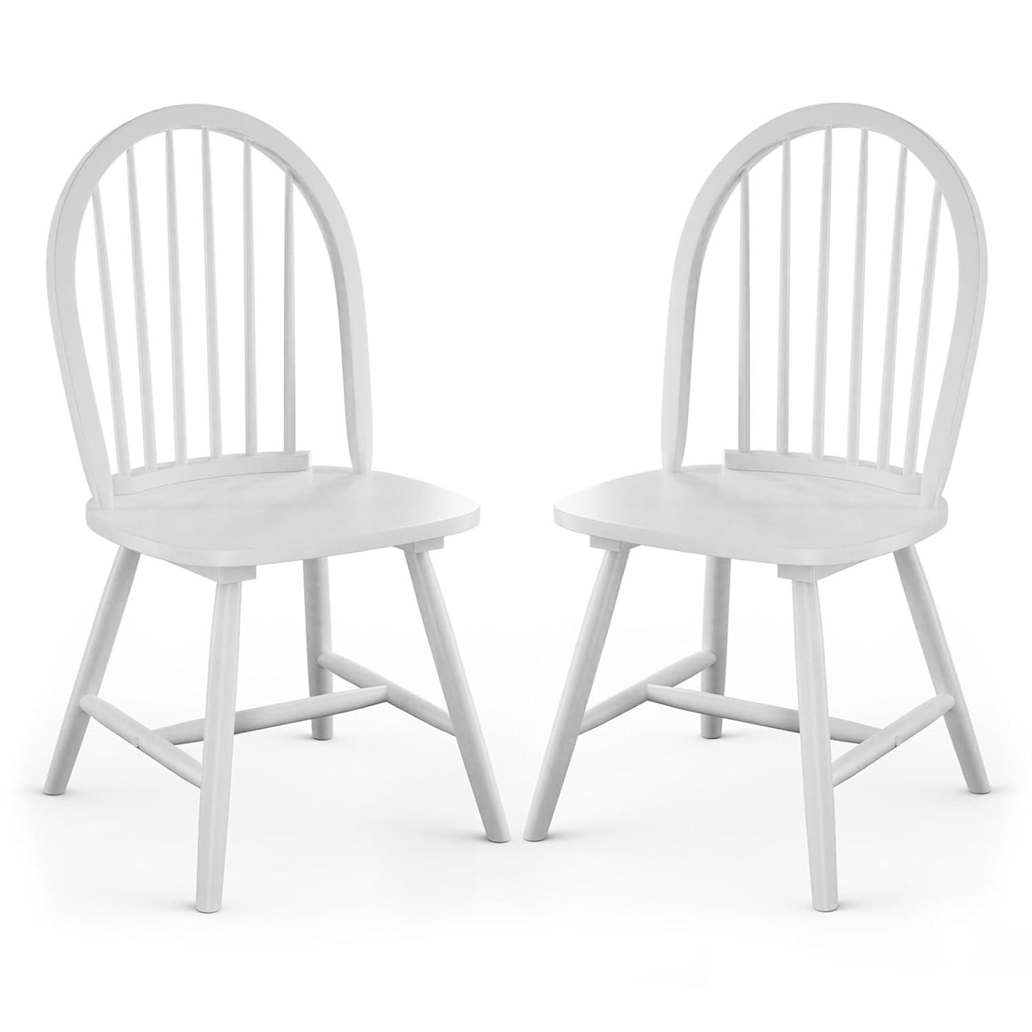 Costway Set of 2 Vintage Windsor Dining Side Chair Wood Spindleback Kitchen Room White