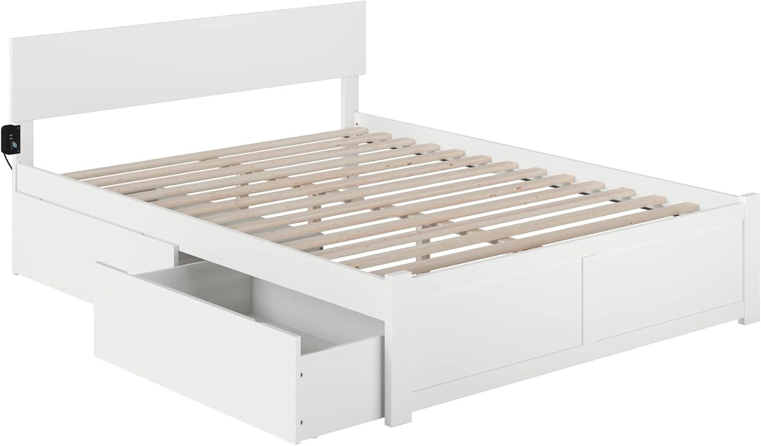 Orlando Queen White Eco-Friendly Hardwood Bed with Storage Drawers