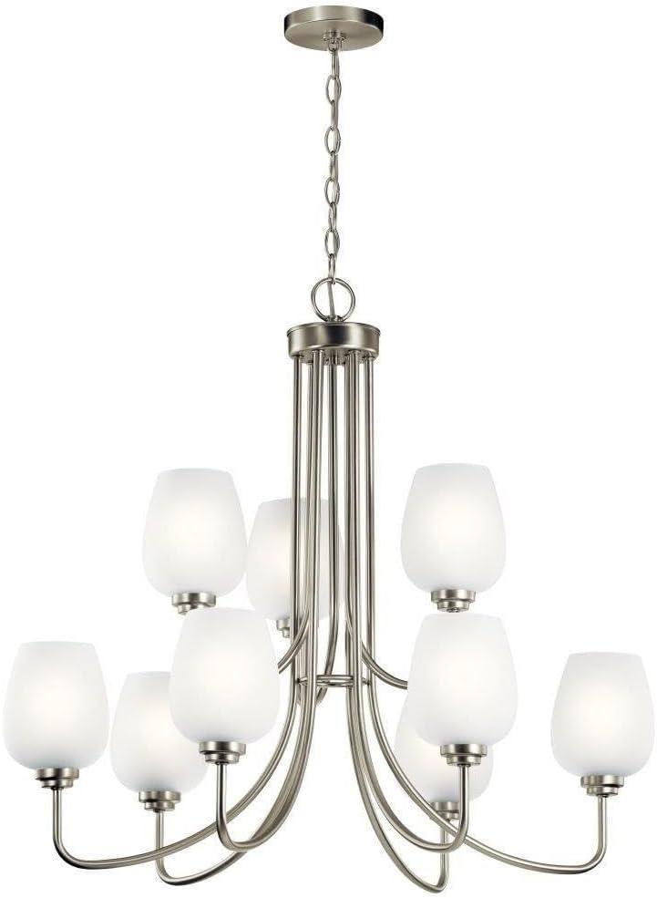 Brushed Nickel 9-Light Chandelier with White Tapered Shades