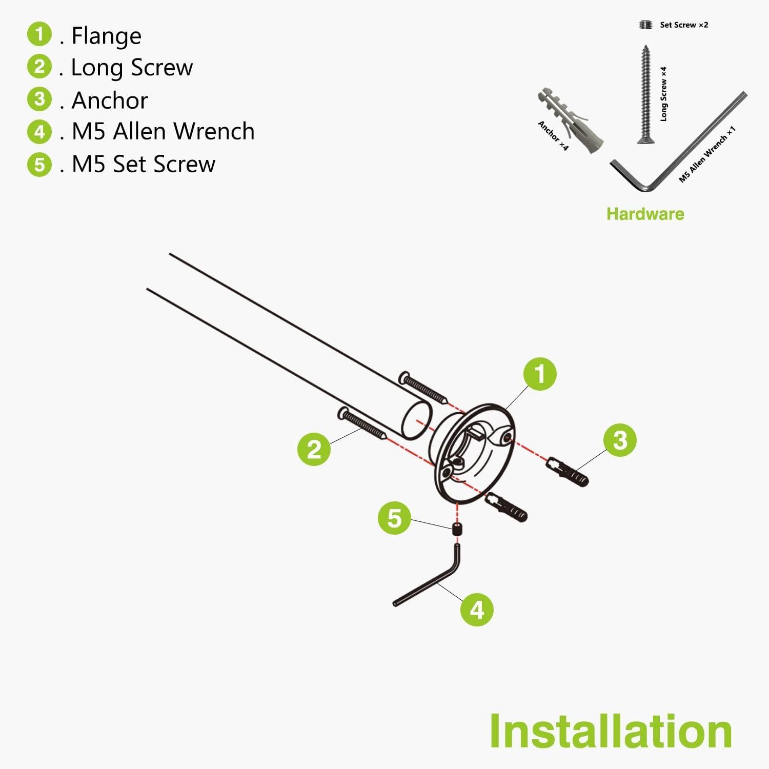 Naiture Straight Shower Curtain Rod Round Flanges, Zinc Alloy, Set of 2, Brushed Nickel Finish