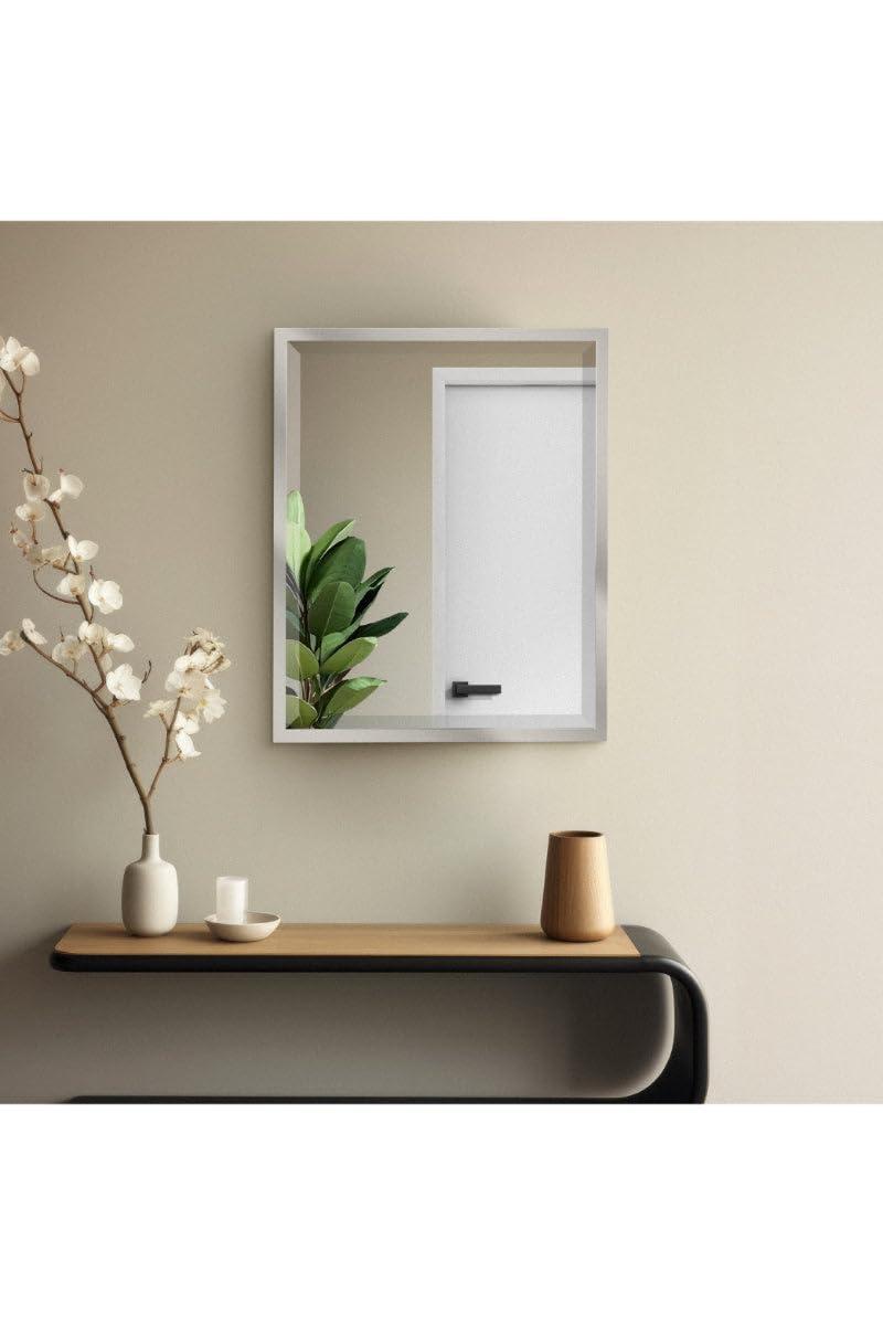 Head West Brushed Chrome Framed Bathroom Mirror - Beveled Edge Rectangle Vanity Mirror - Modern Living Room Accent and Home Decor with Vertical and Horizontal Mount - 24" x 30"