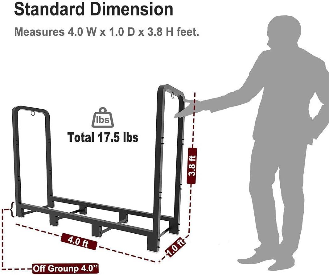 4ft Black Powder Coated Steel Firewood Rack Stand