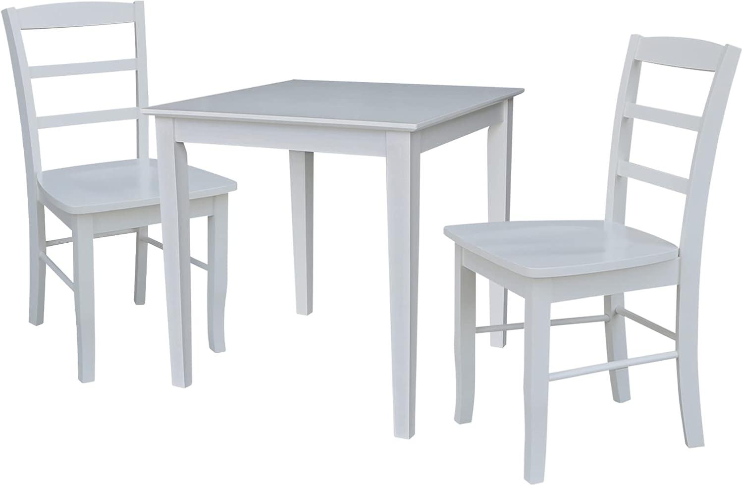3pc Dining Table with 2 Ladderback Chairs White/Natural – International Concepts: Solid Wood, Square, Non-Extension