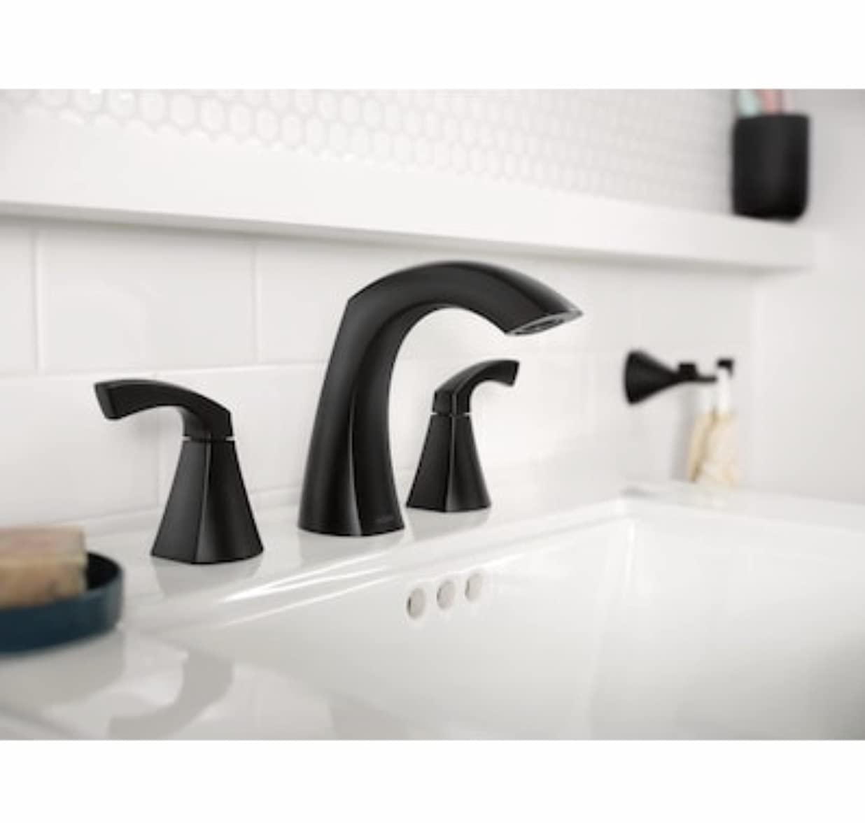 Moen Moen Lindor Matte Black Widespread 2-Handle Bathroom Sink Faucet with Drain Assembly 84504bl