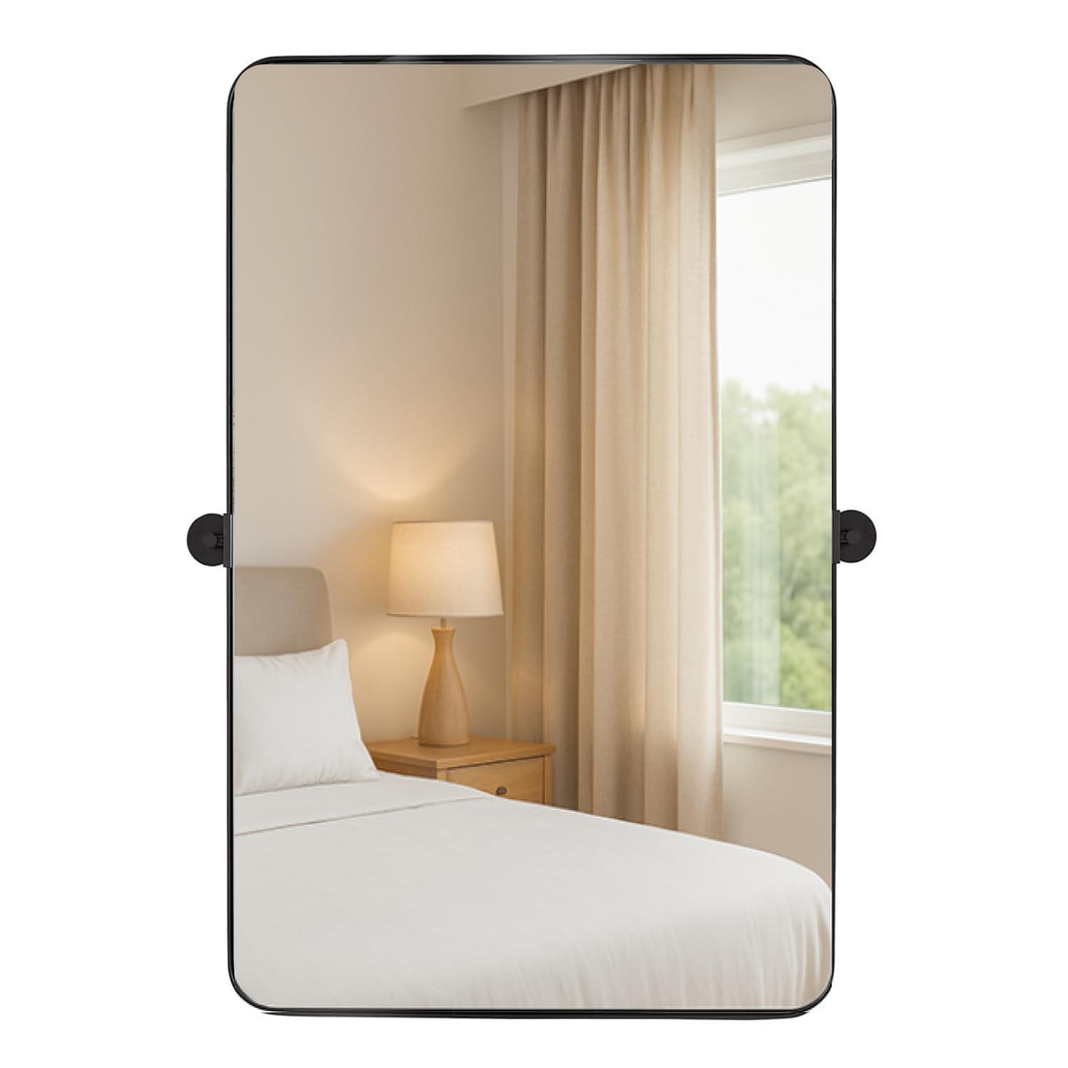 Hamilton Hills Black Metal Surrounded Round Pivot Mirror Silver Backed