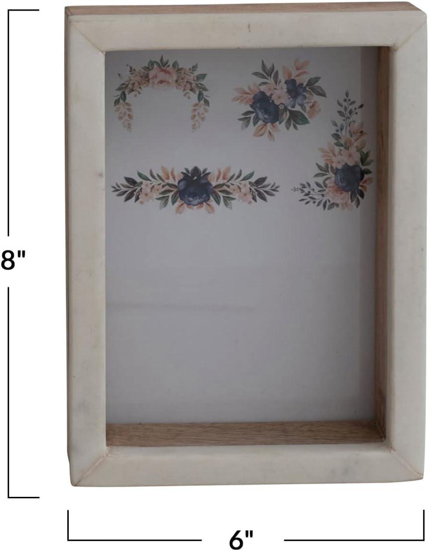 White and Natural Marble and Wood Shadow Box Photo Frame