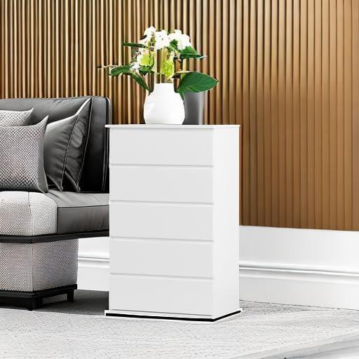 Cómoda Blanca de 5 Cajones para Dormitorio, Cómoda Moderna, Cómoda de Almacenamiento de Madera con Cajones Profundos para la Entrada Del Pasillo de la Sala de Estar,
