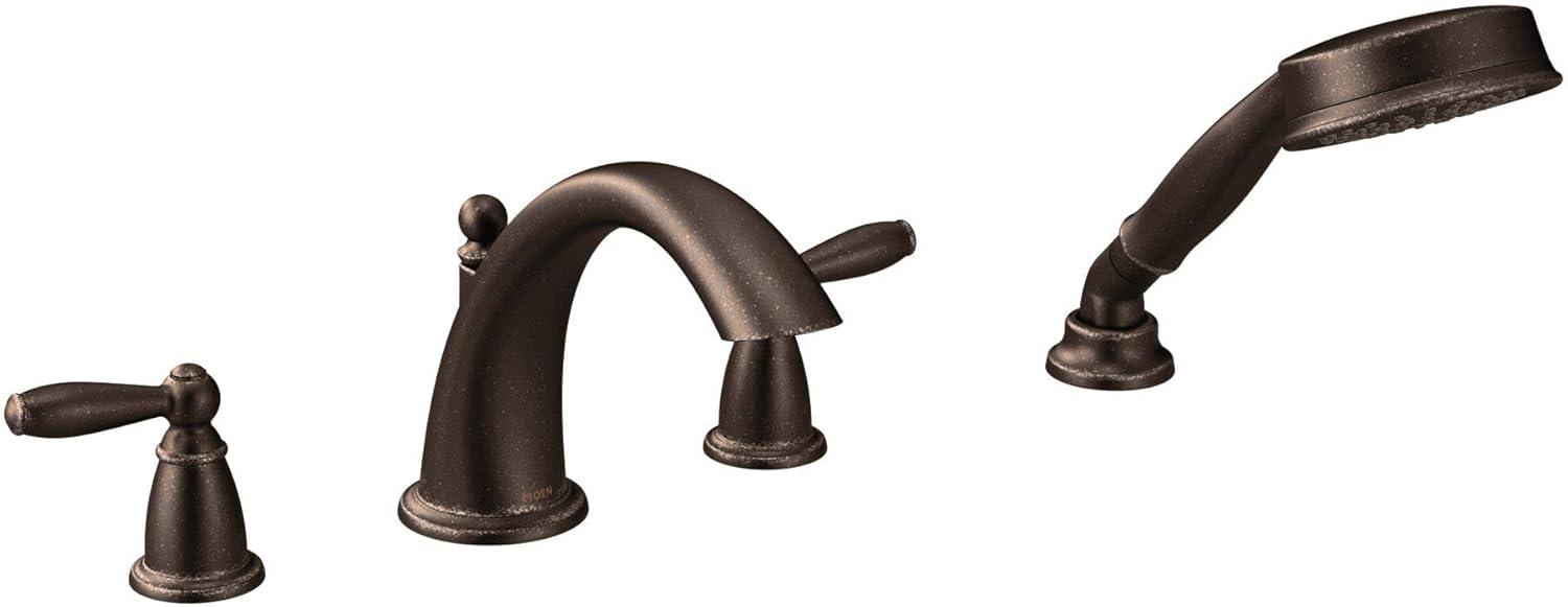 Distressed Bronze Traditional Widespread Deck Mounted Faucet with Handshower