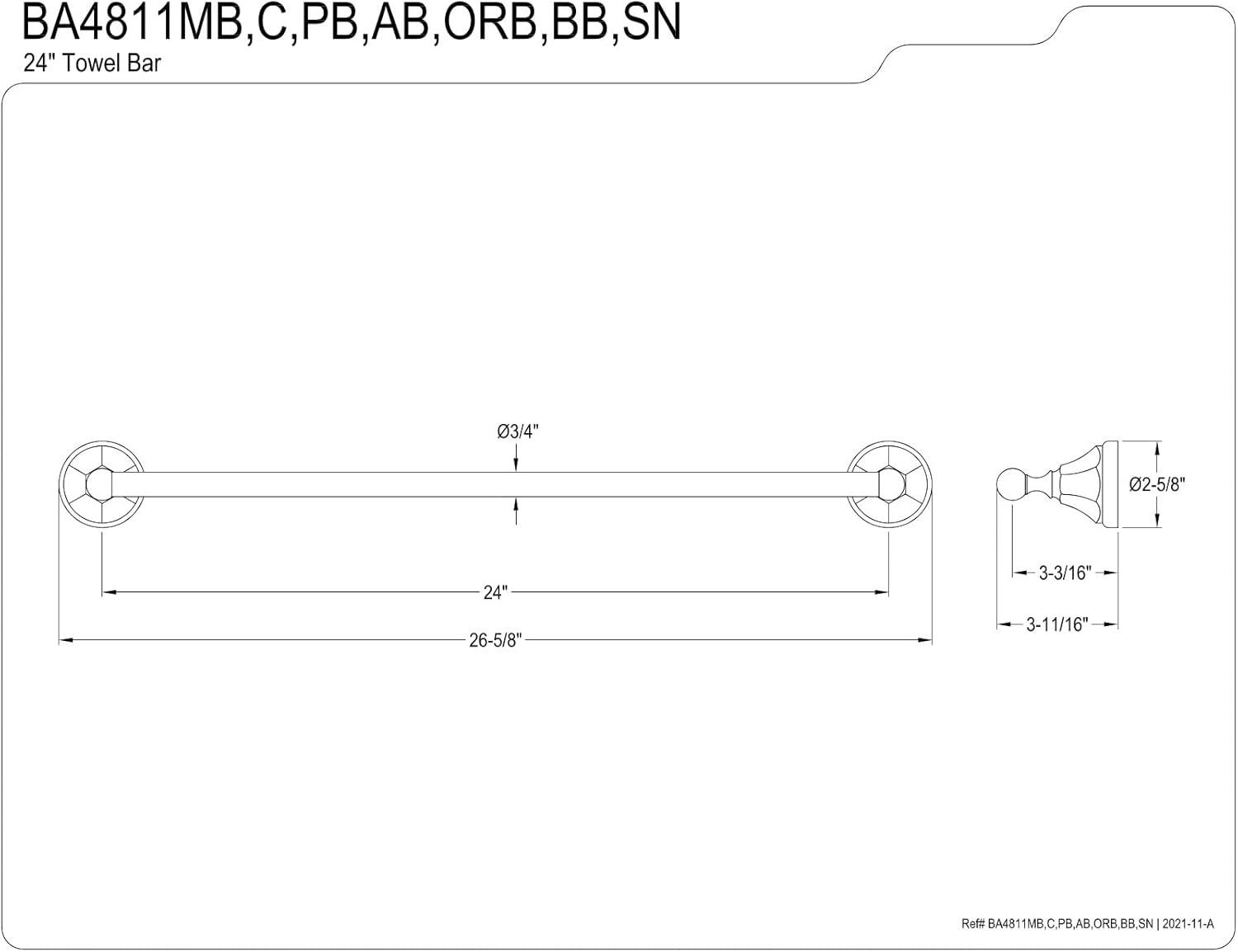 Metropolitan 24 in. Wall Mounted Towel Bar in Brushed Nickel