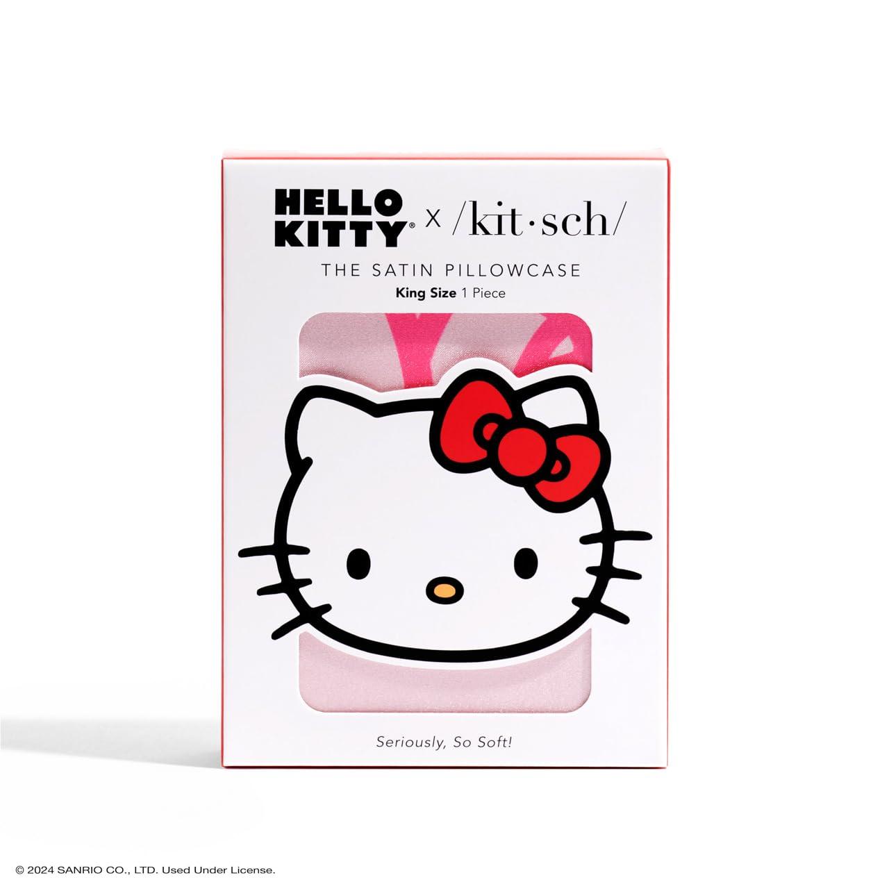 Kitsch x Hello Kitty (Pink Kitty Faces) - Satin Pillowcase with Zipper for Hair and Skin, Softer Than Silk, Smooth Cooling Pillow Covers, Machine Washable, King Size (19x36)