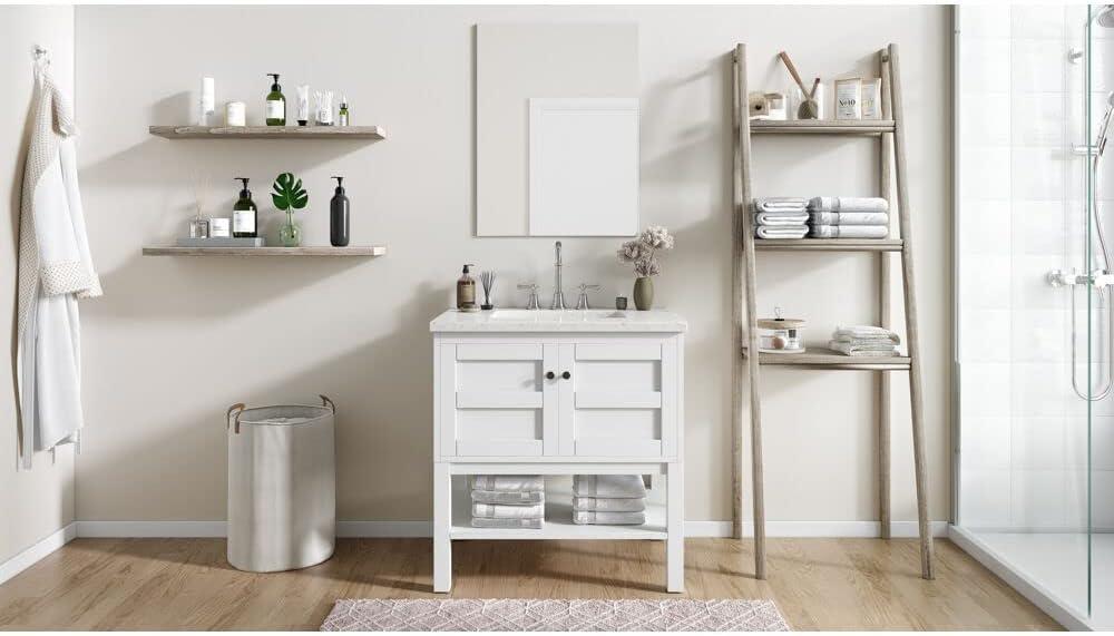 Hanover Manorville 31'' Vanity Cabinet with Sink Combo for Bathroom, Powder Room | Pre-Assembled Cabinet | Artificial Stone Marble Countertop, White Cabinet | HANVN0101-31-1WH
