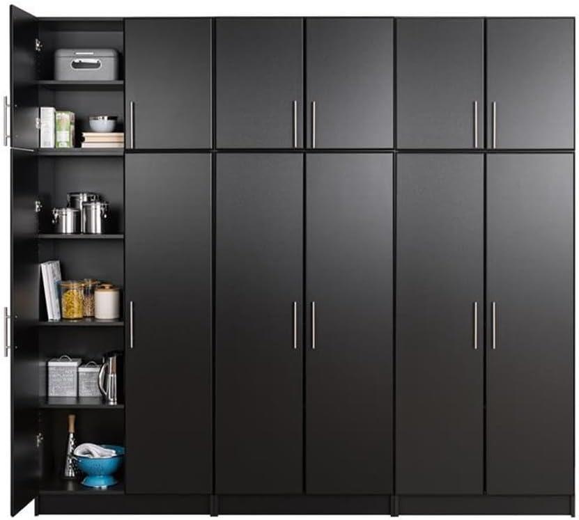 96" Elite with 6 Storage Cabinet Set Black - Prepac: MDF Laminated, 12 Shelves, Garage & Room Organizer