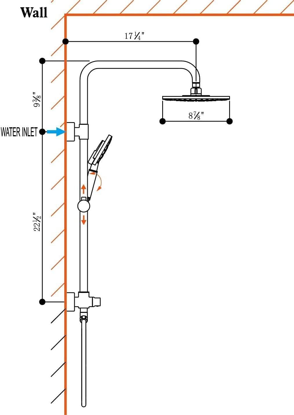 BRIGHT SHOWERS Rain Shower Heads System Including 9 Inch Rainfall Shower Head and Handheld Shower Head with Height Adjustable Holder, Solid Brass Rail and 60 Inch Long Stainless Steel Shower Hose