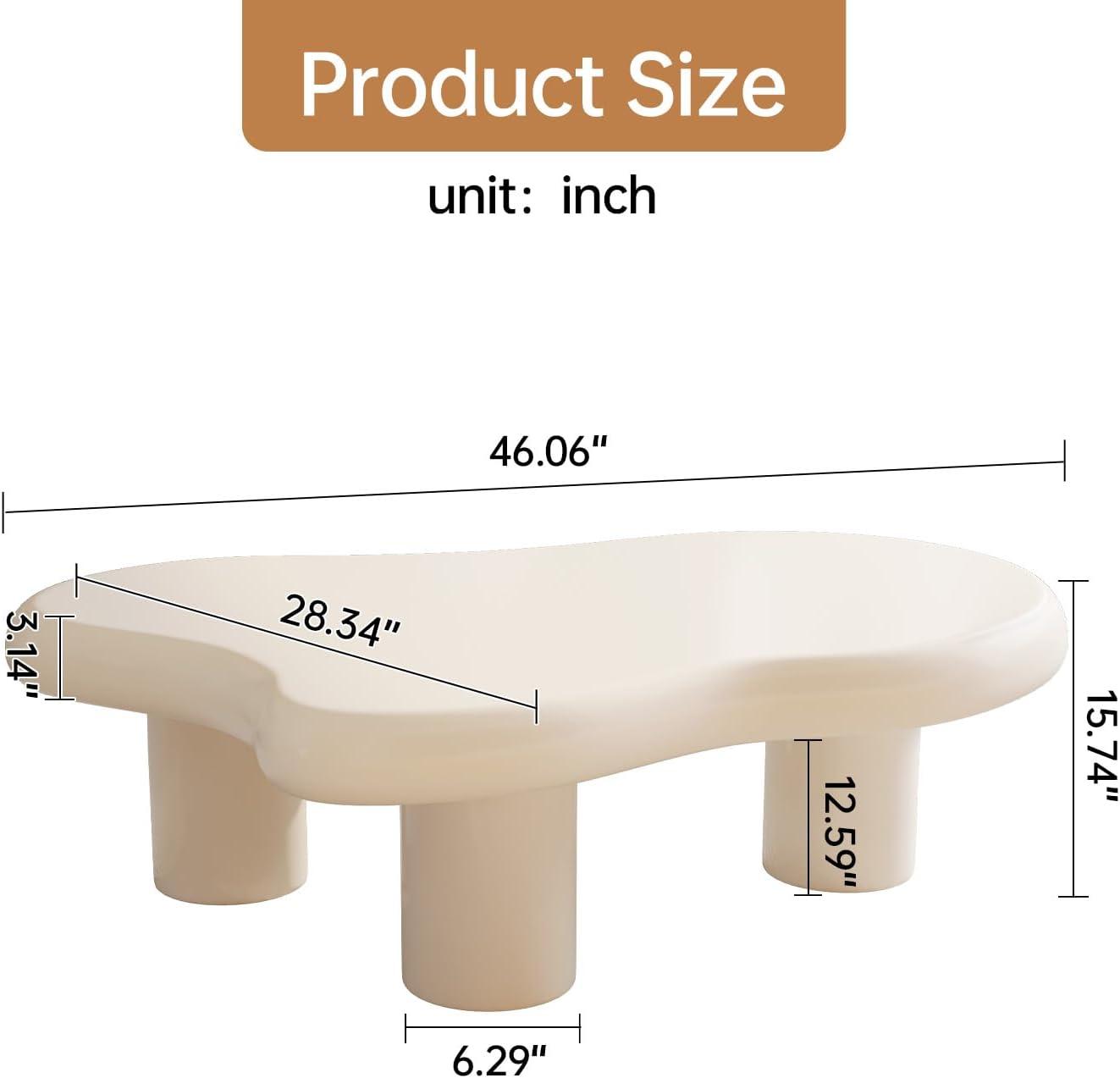 Guyii 41.02" Cream White Cloud Coffee Table, Irregular Coffee Table with 3 Legs for Living Room, Office