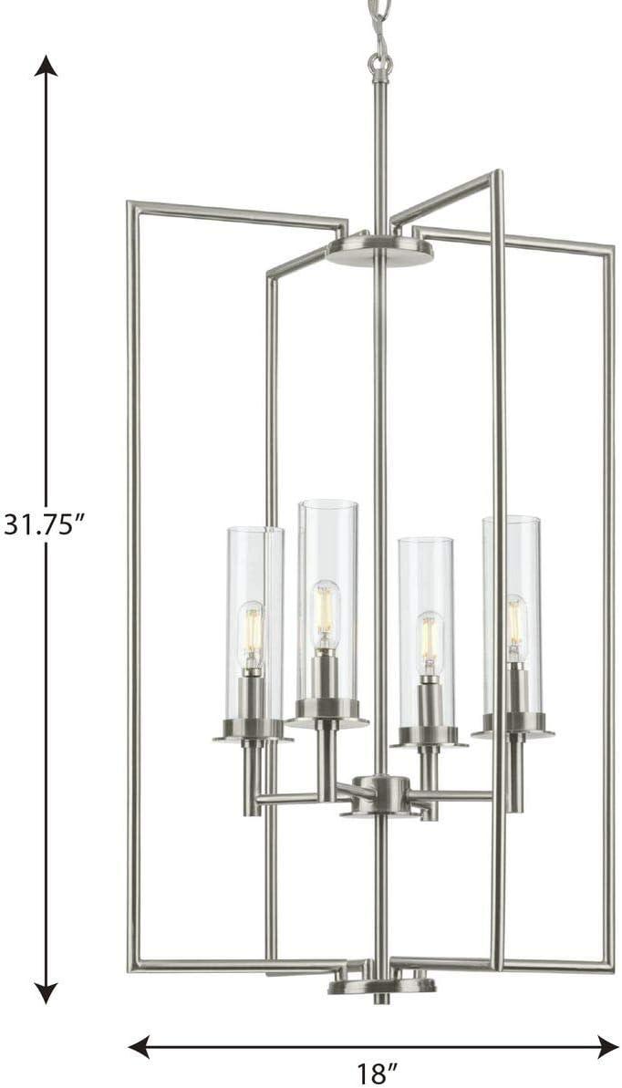 Progress Lighting Kellwyn 4-Light Foyer Pendant, Brushed Nickel, Clear Glass Shade