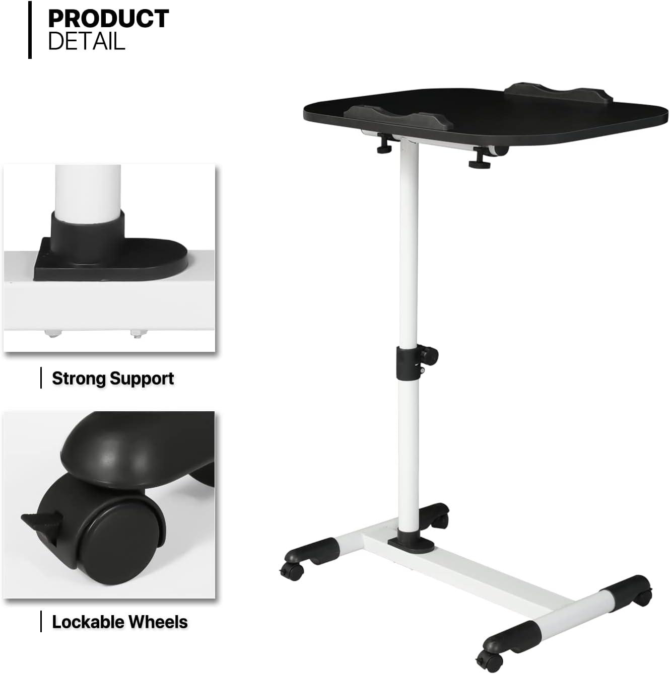 MoNiBloom Mobile Computer Desk, Adjustable Height Standing Table, Laptop Desk Rolling Sit-Stand with Wheels