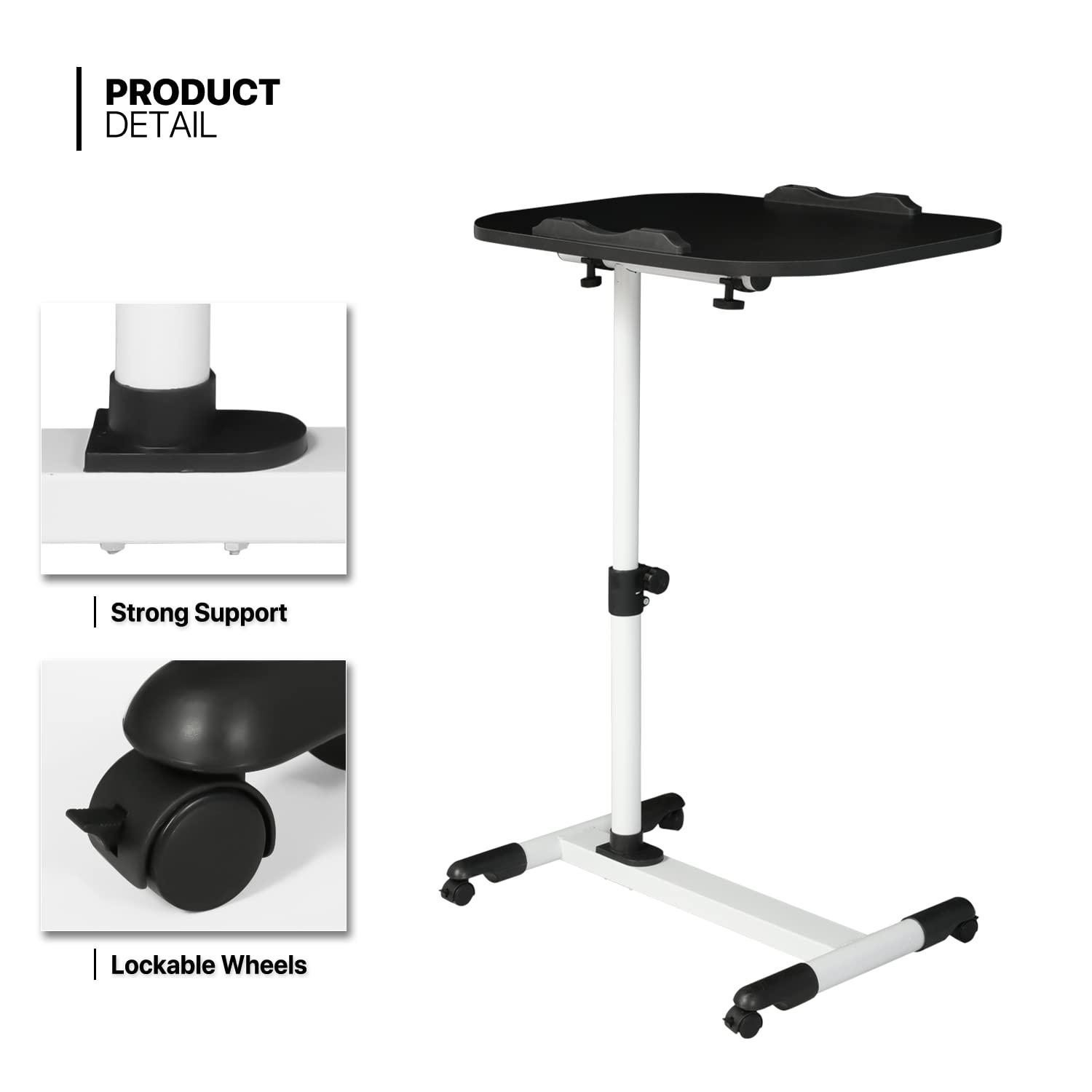 MoNiBloom Mobile Computer Desk, Adjustable Height Standing Table, Laptop Desk Rolling Sit-Stand with Wheels