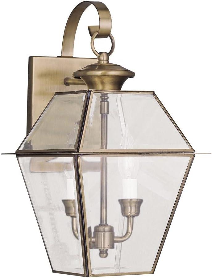 Antique Brass 2-Light Outdoor Wall Lantern with Clear Glass