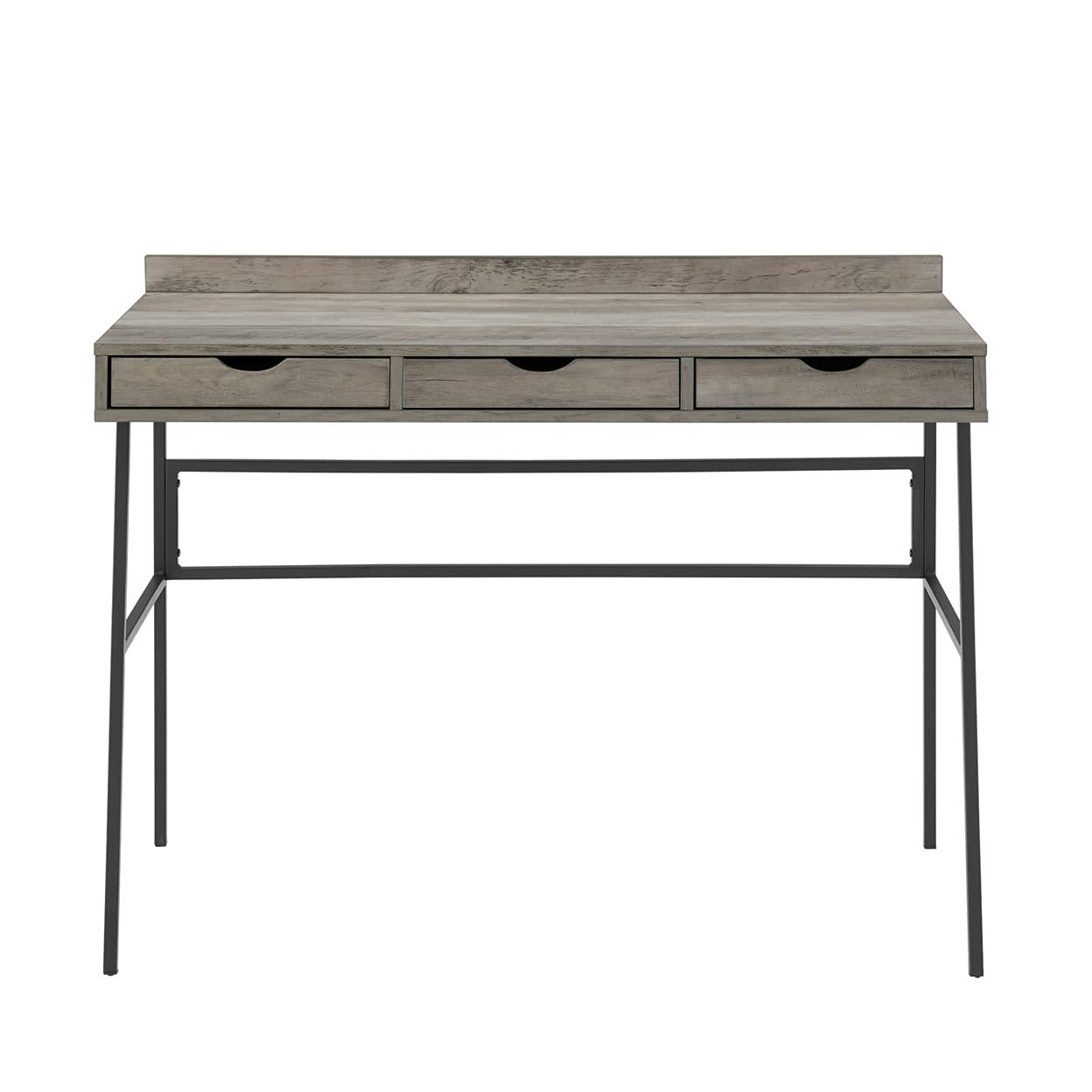Walker Edison 42" Engineered Wood 3-Drawer Angled Front Desk in Gray Wash