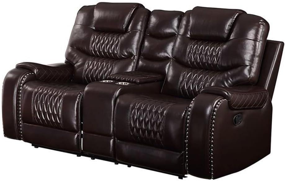 78" Braylon Active Sitting Chair Brown PU - Acme Furniture: Loveseat with Console & Cup Holders