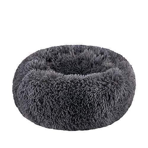BODISEINT Modern Soft Plush Round Pet Bed for Cats or Small Dogs, Mini Medium Sized Dog Cat Bed Self Warming Autumn Winter Indoor Snooze Sleeping Cozy Kitty Teddy Kennel (20''D x 8'' H, Dark Grey)