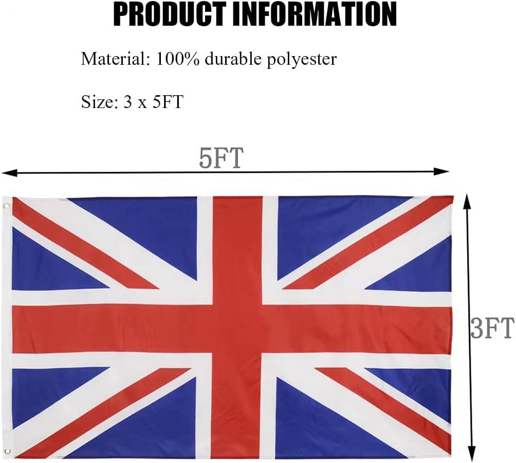 Patriotic UK Flag 3x5 Ft Polyester with Brass Grommets