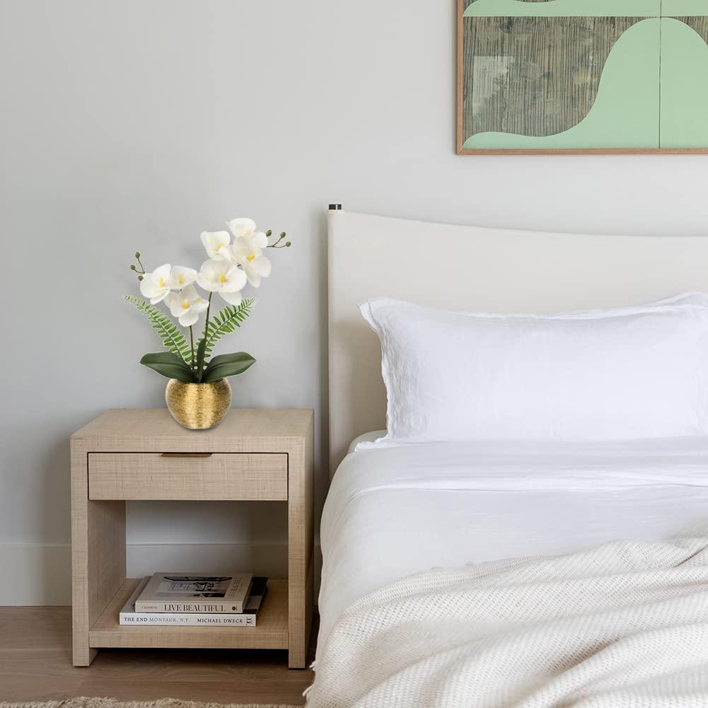 Briful Orchids Artificial Flowers 13'' Fake Orchid Flowers in Gold Ceramic Vase Silk Phalaenopsis White Orchid Flowers for Home Office Wedding Party Table Centerpiece Decor