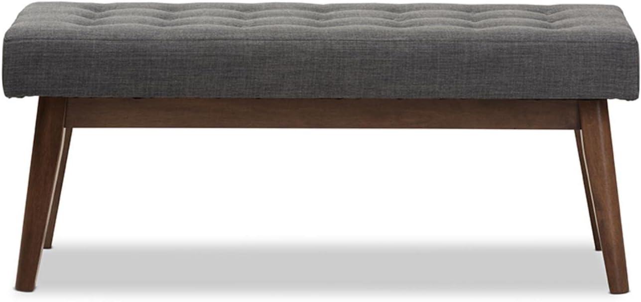 Baxton Studio Elia Mid Century Modern Walnut Wood Fabric Button Tufted Bench Dark Gray: Rubberwood Frame, Polyester Upholstery, 400lb Capacity