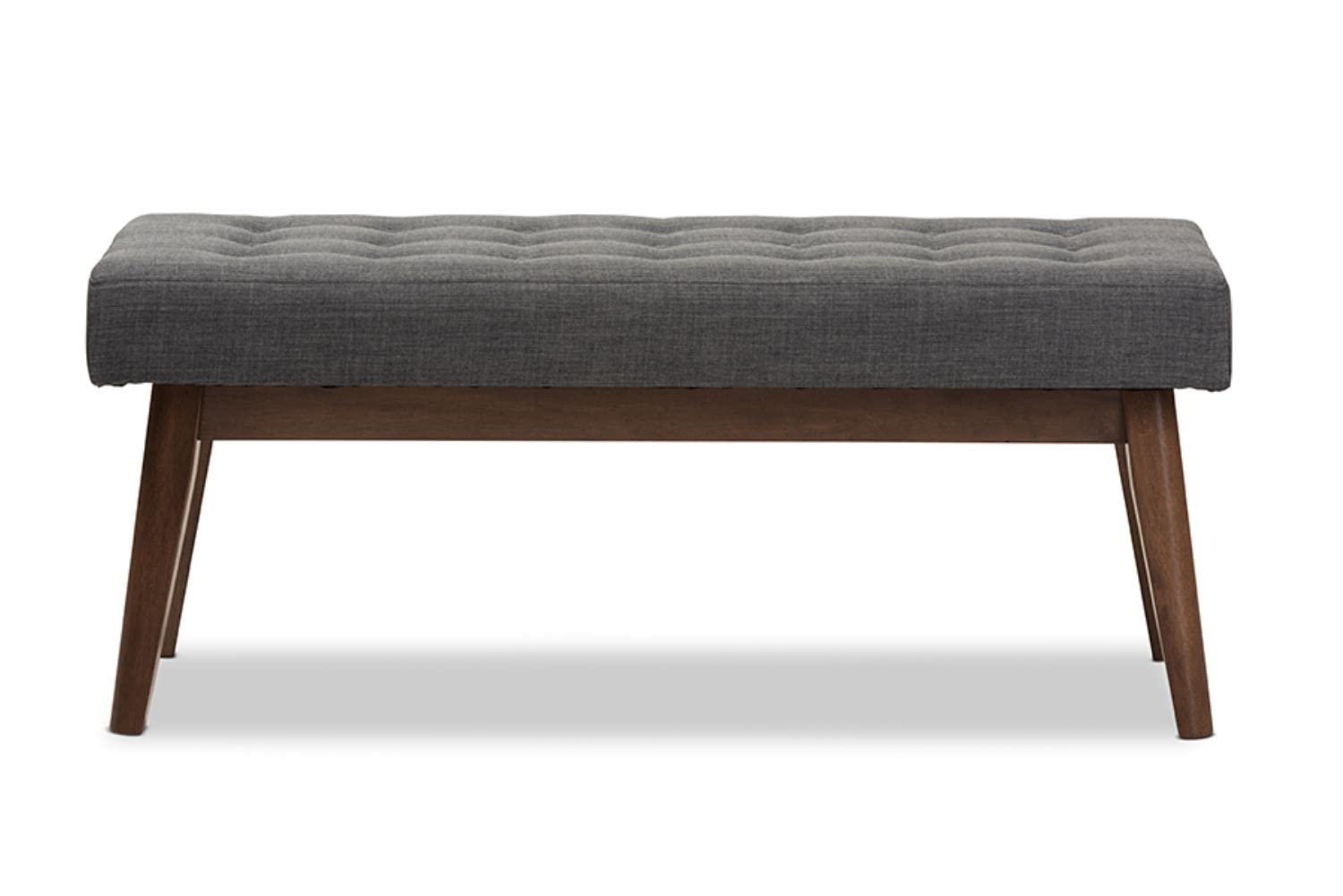 Baxton Studio Elia Mid Century Modern Walnut Wood Fabric Button Tufted Bench Dark Gray: Rubberwood Frame, Polyester Upholstery, 400lb Capacity