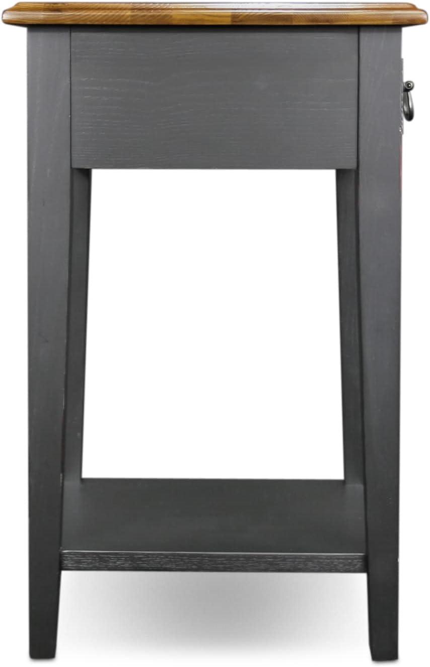 Medium Oak and Slate Black Square Side Table with Drawer