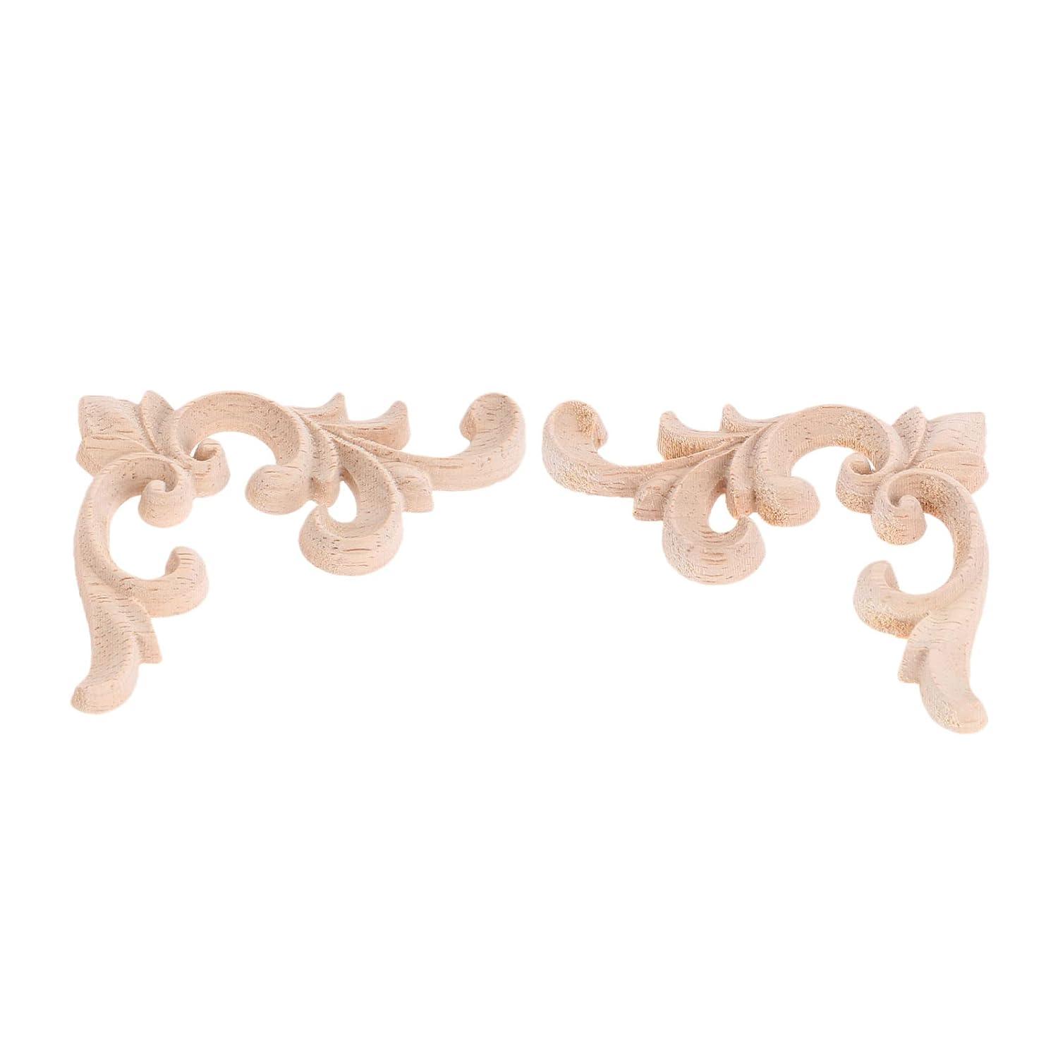 2pcs Wooden Onlay Applique Unpainted Carving Applique Cabinet Dresser Closet Applique