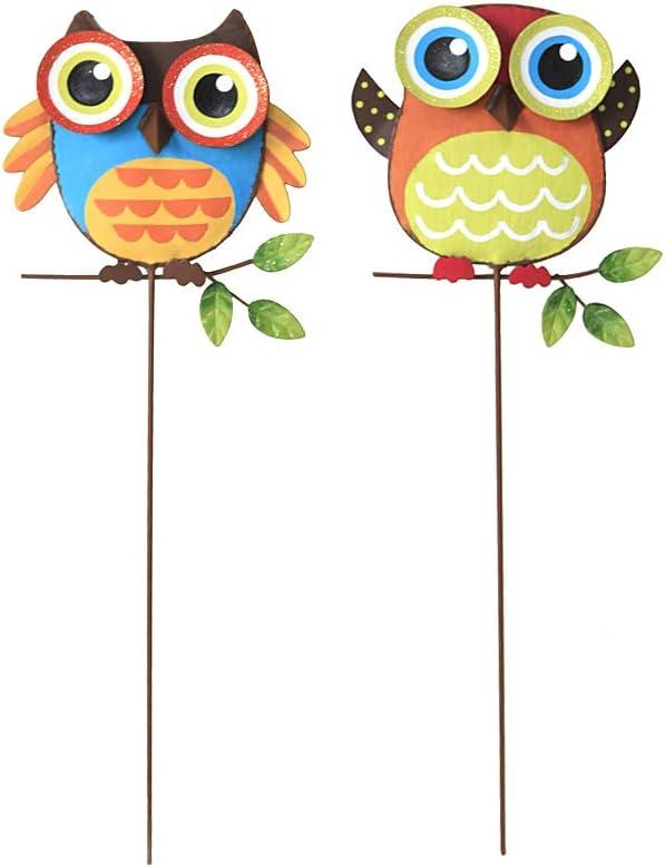 Attraction Design Metal Owl Garden Stake Set of 2, Indoor Outdoor Owl Decor for Patio Lawn Ornament Garden Yard Art Flower Bed Decoration Owl Figurine and Sculpture 16Inch